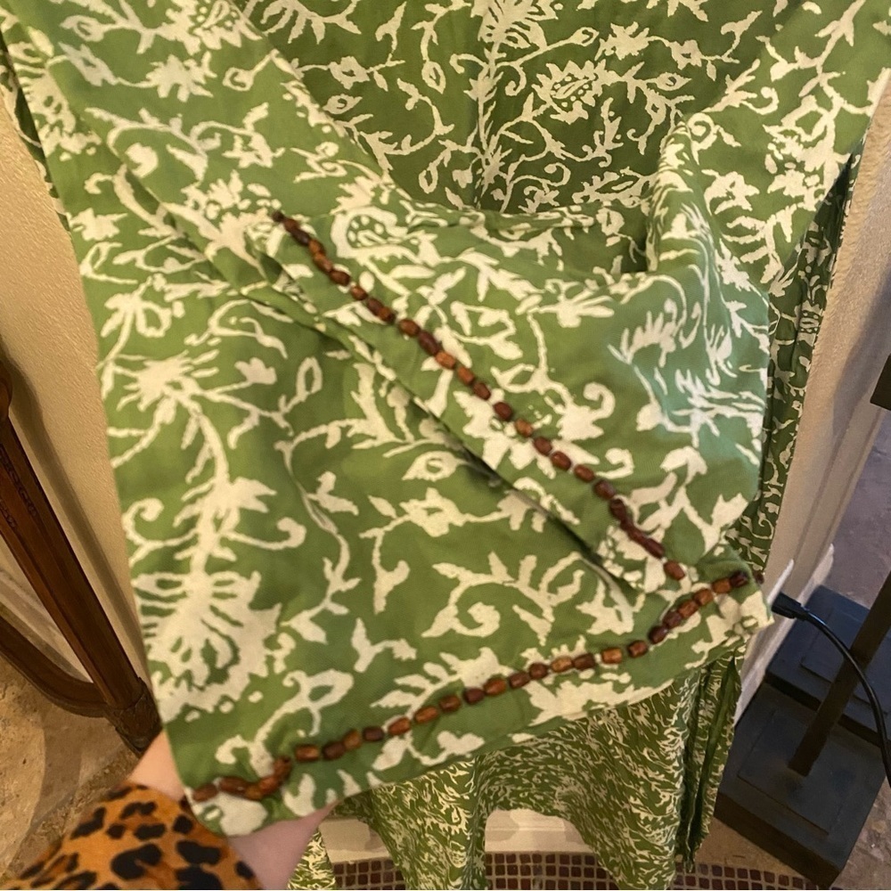 Vtg SOFT SURROUNDINGS Green White Jewel Beads Kaftan Maxi Dress Size Medium - Picture 4 of 8